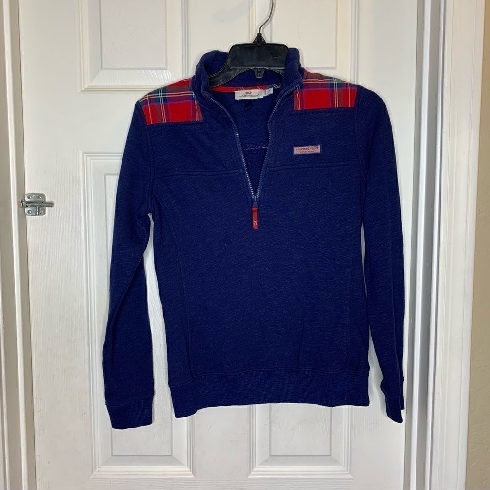 Vineyard Vines Navy and Plaid Pullover Size XXS